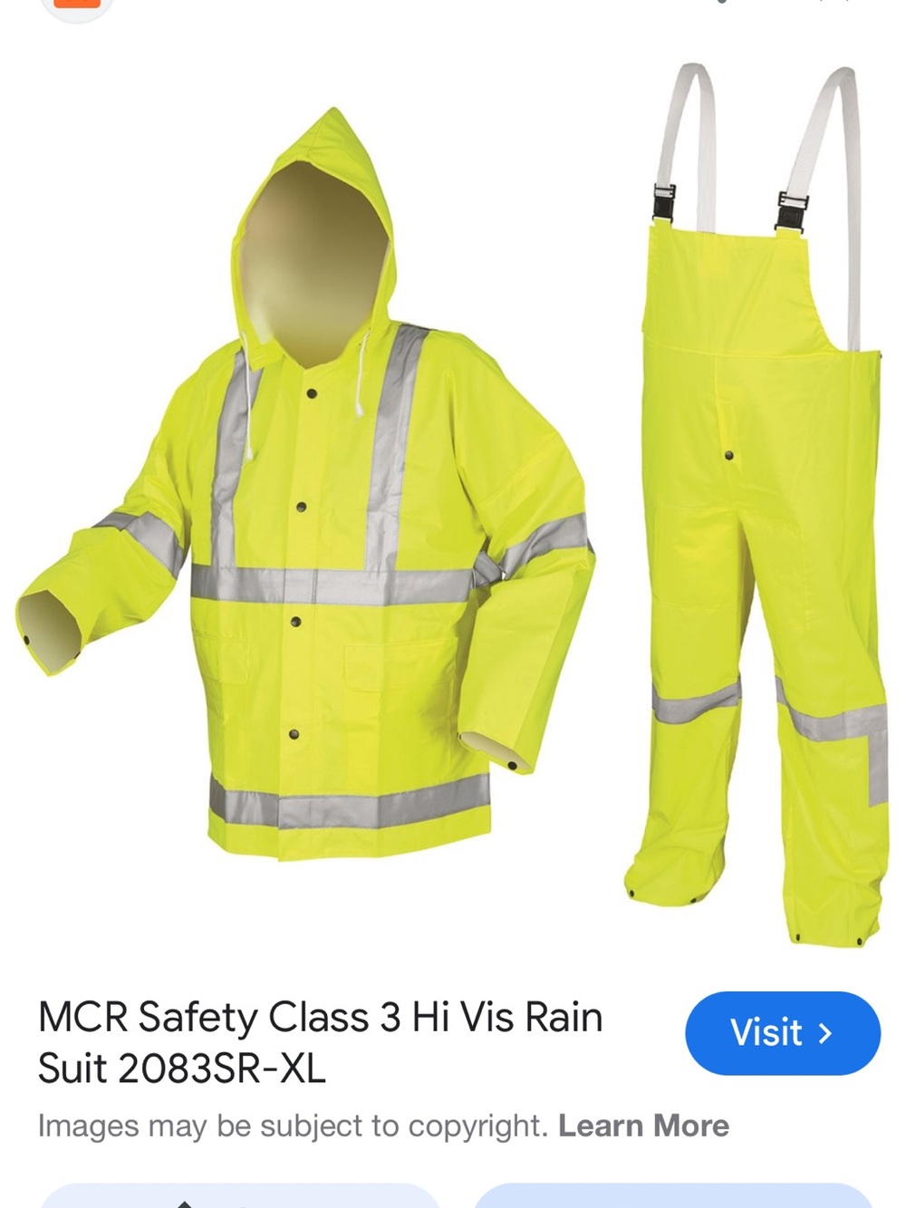 MCR Safety /River City Luminator Series Class 3 Hi-Vis Rain Suit 3 Piece Set NWT
